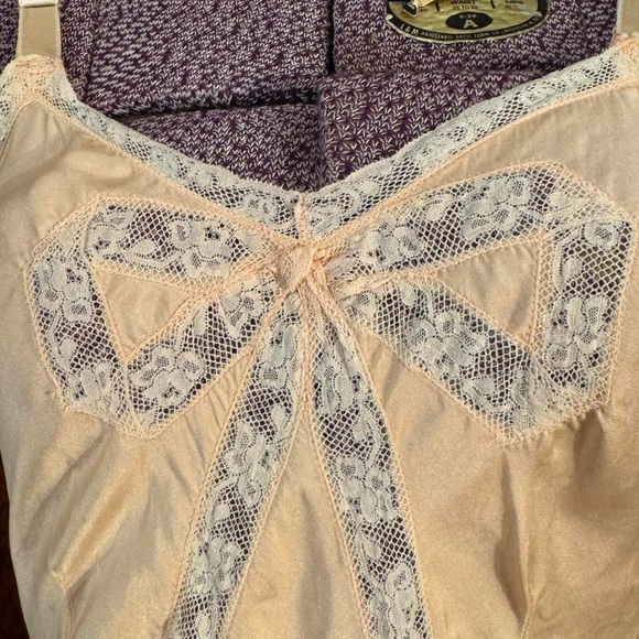 Vintage antique 30s rare art deco insertion lace bow midi slip dress bias cut - Picture 5 of 8